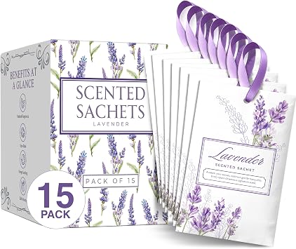 15 Pack Sachets for Drawers and Closets, Scented Sachets for Drawers, Closet Freshener Sachet for Drawers to Refresh Any Space, Sachet Bags, Scented Drawer Fresheners for Dresser, Lavender