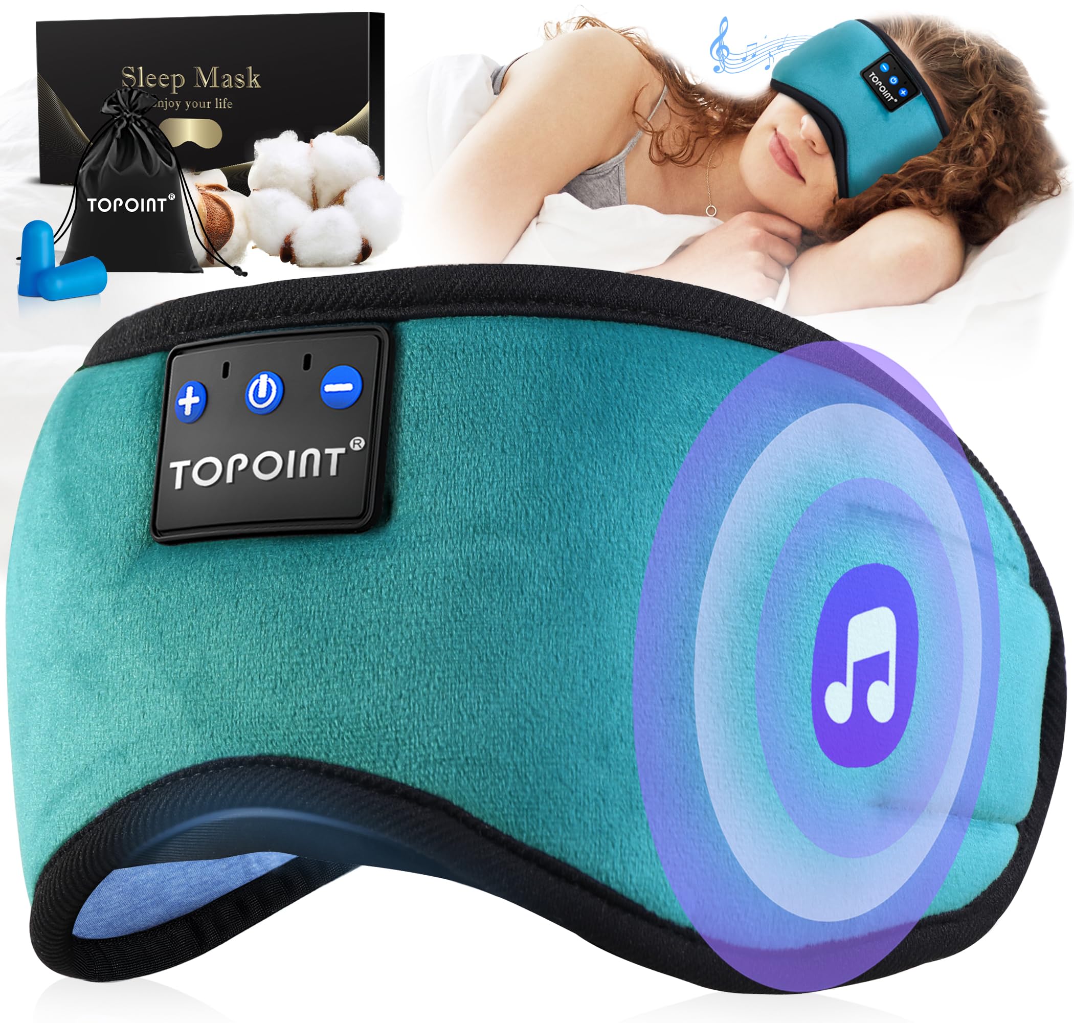 TOPOINT Sleep Mask with Headphones Bluetooth 5.4 Wireless, Sleep Headphone with Microphone Built-in HD Speakers Music, Eye Mask for Sleeping Travel