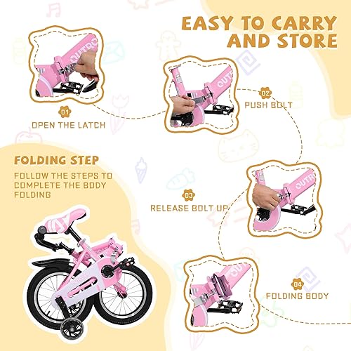 Miniatura 6 de Bicicleta plegable para niños y niñas de 3 a 12 años de edad, bicicletas plegables para niños pequeños de 141618 pulgadas, con ruedas de