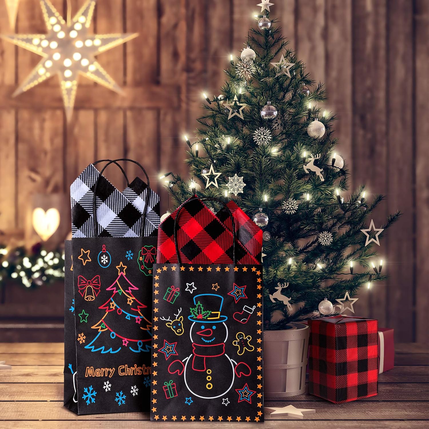 Zonon 100 Pieces Christmas Tissue Paper Buffalo Plaid Check Wrapping Paper Red Black Plaid Wrapping Sheet Black White Holiday Tissue for DIY Christmas Holiday