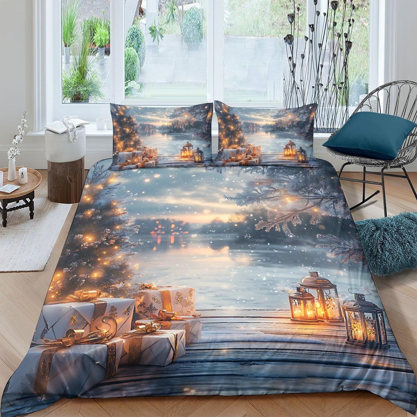Ctjqhvkz Style-5 3D Printed Lake Sunset Fitted Sheet Microfiber Soft Decorative Lantern Path Bed Cover For Bedroom Guest Room Single（135X200cm）