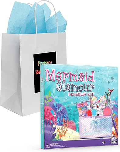 PURPLE LADYBUG Maquillaje de sirena para niñas + 7 bolsas de regalo blancas con panel de arañazos para mensajes personalizados