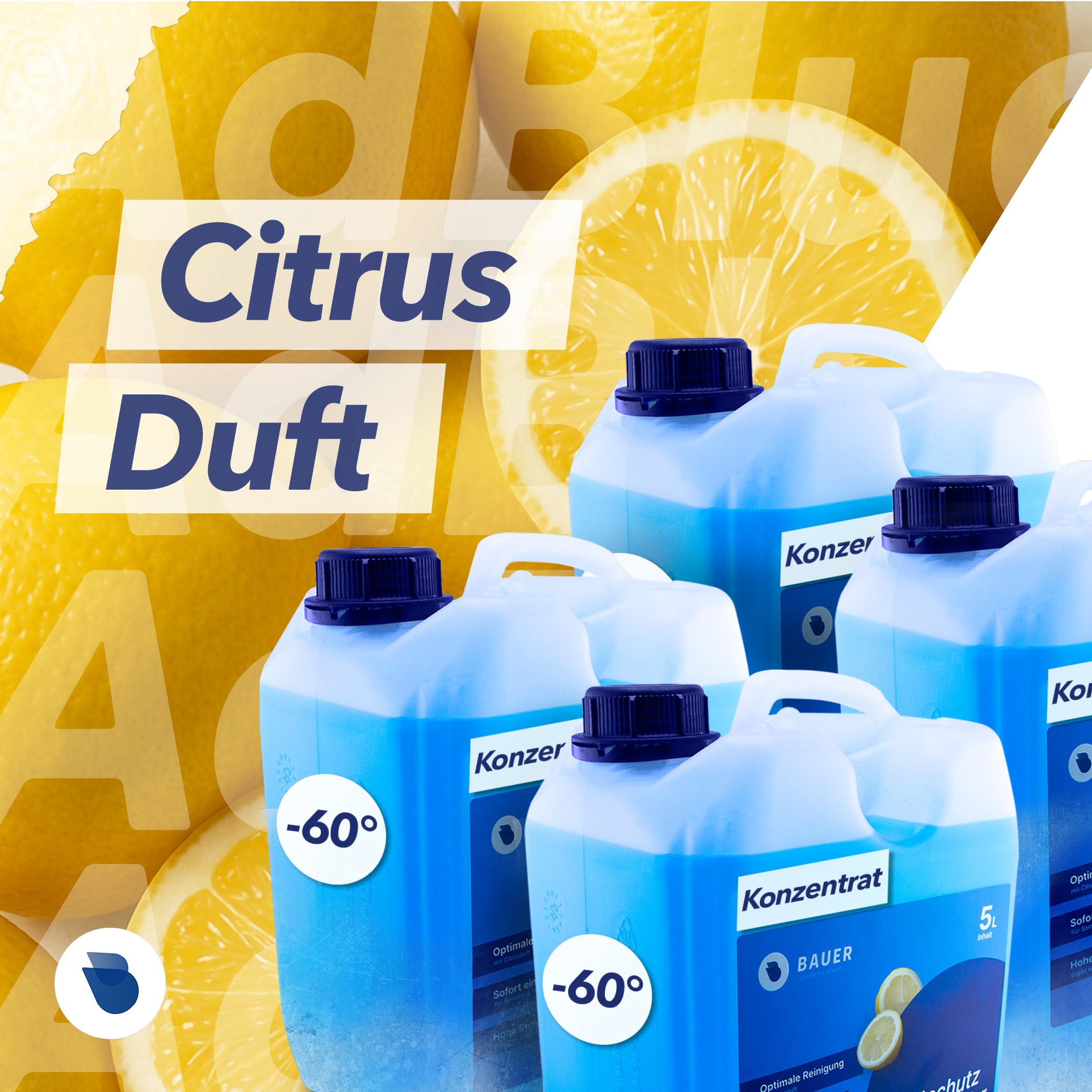 Scheibenfrostschutz ULTRA Konzentrat 4x5L -60°C, Citrusduft, Hohe Enteiser + Reinigungskraft bis -60 Grad, Effektiver Frostschutz für Auto im Winter, AntiFrost + KlarSicht (20L)