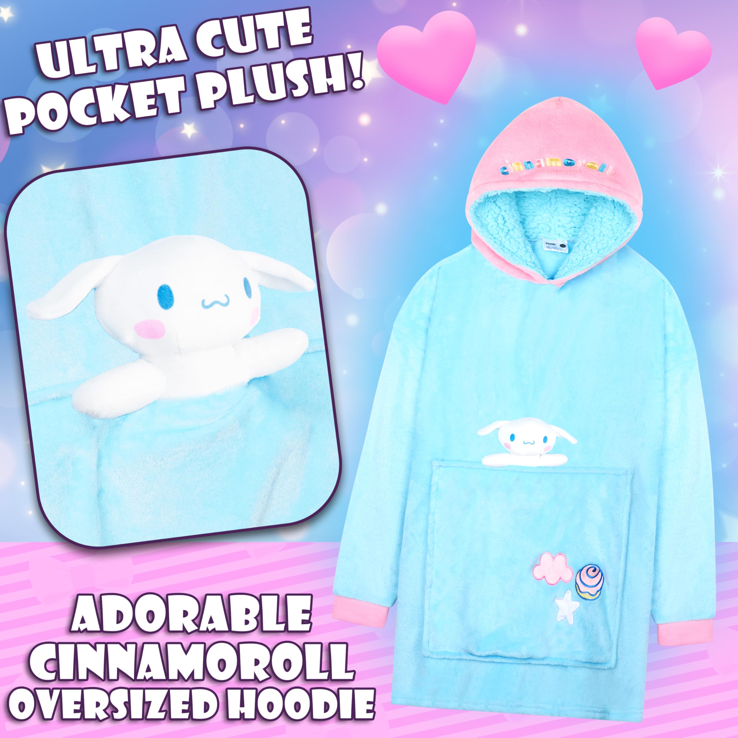 Hello Kitty Sanrio Sweat Polaire à Capuche Oversize Fille Ado et Peluche Intégrée, Couverture Portable, Anime Cadeau Kawaii
