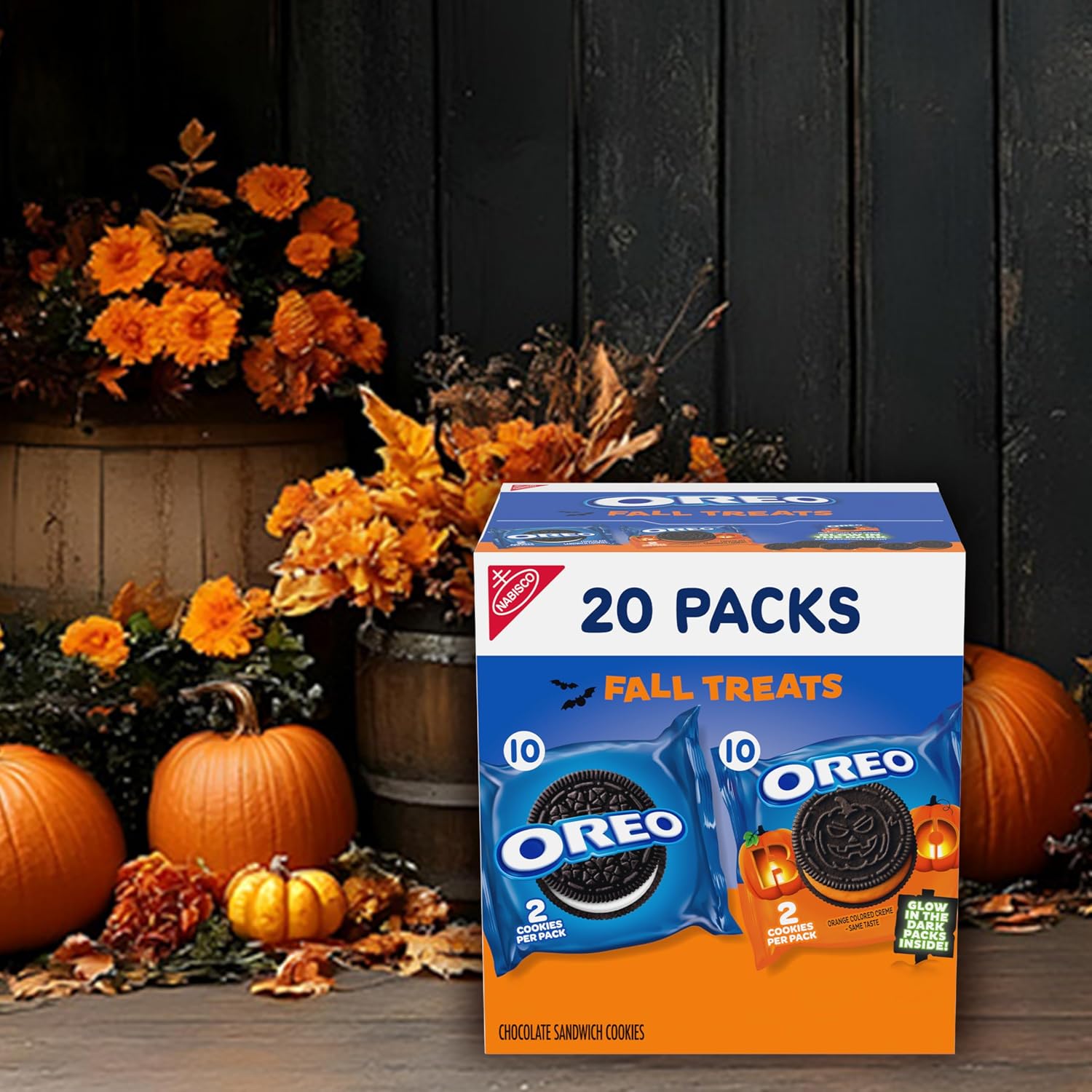 OREO Boo! Fall Treats Trick or Treat Halloween Cookies Variety Pack, 20 Snack Packs (2 Cookies Per Pack) (Pack of 2)