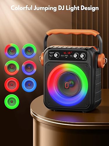 Miniatura 8 de Máquina de karaoke, portátil Bluetooth 5.2 Karaoke con 2 micrófonos inalámbricos, woofer y ajuste de agudos de graves y agudos, altavoz de karaoke