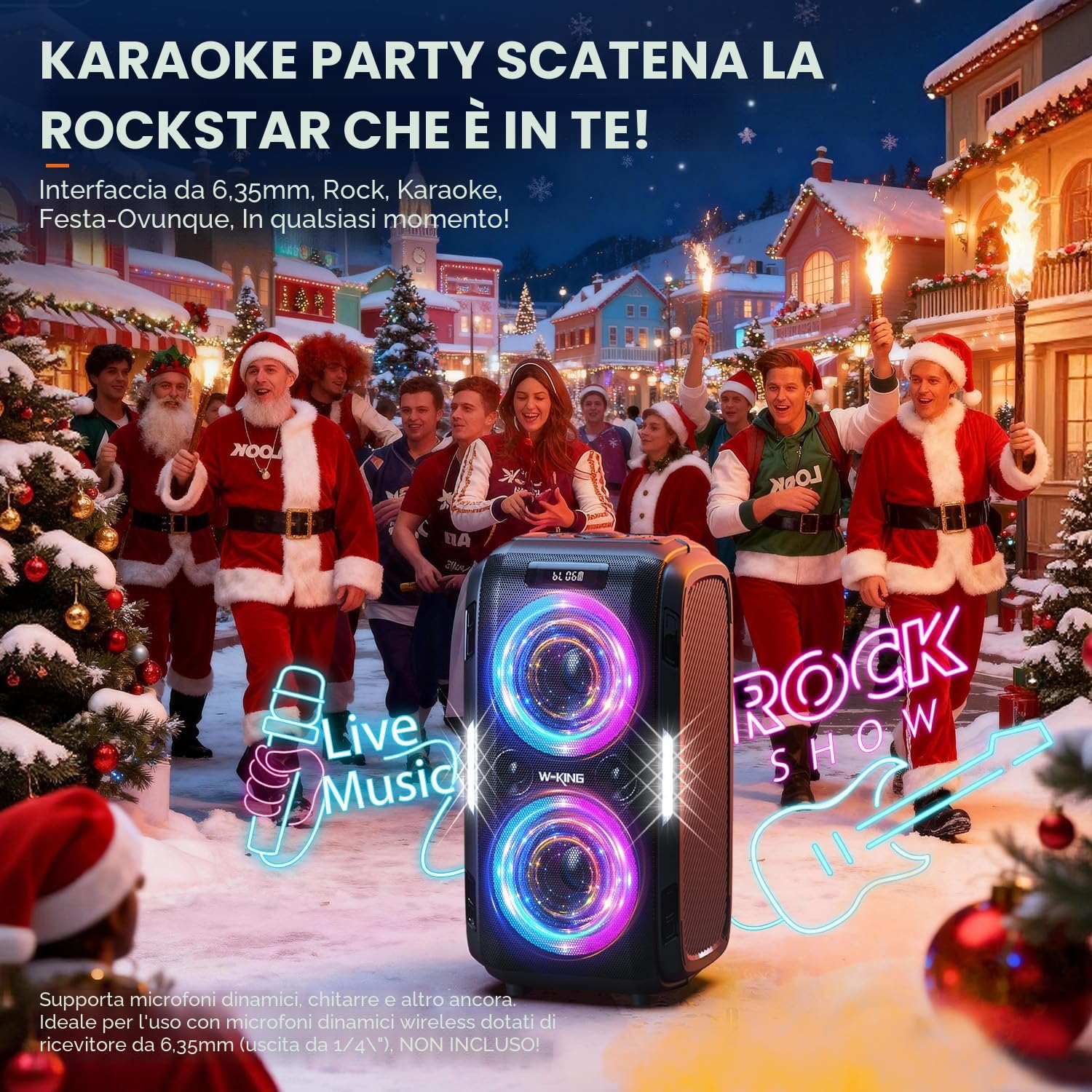 W-KING 270W PEAK Casse Bluetooth Potente Portatili Altoparlante Party Box | Cassa Portatile 125dB Forte, 12 Bassi Personalizzati, 2 Woofer 16,5cm Super Bass, MIC/GTR In, USB TF AUX Play,Batt Rimovibile