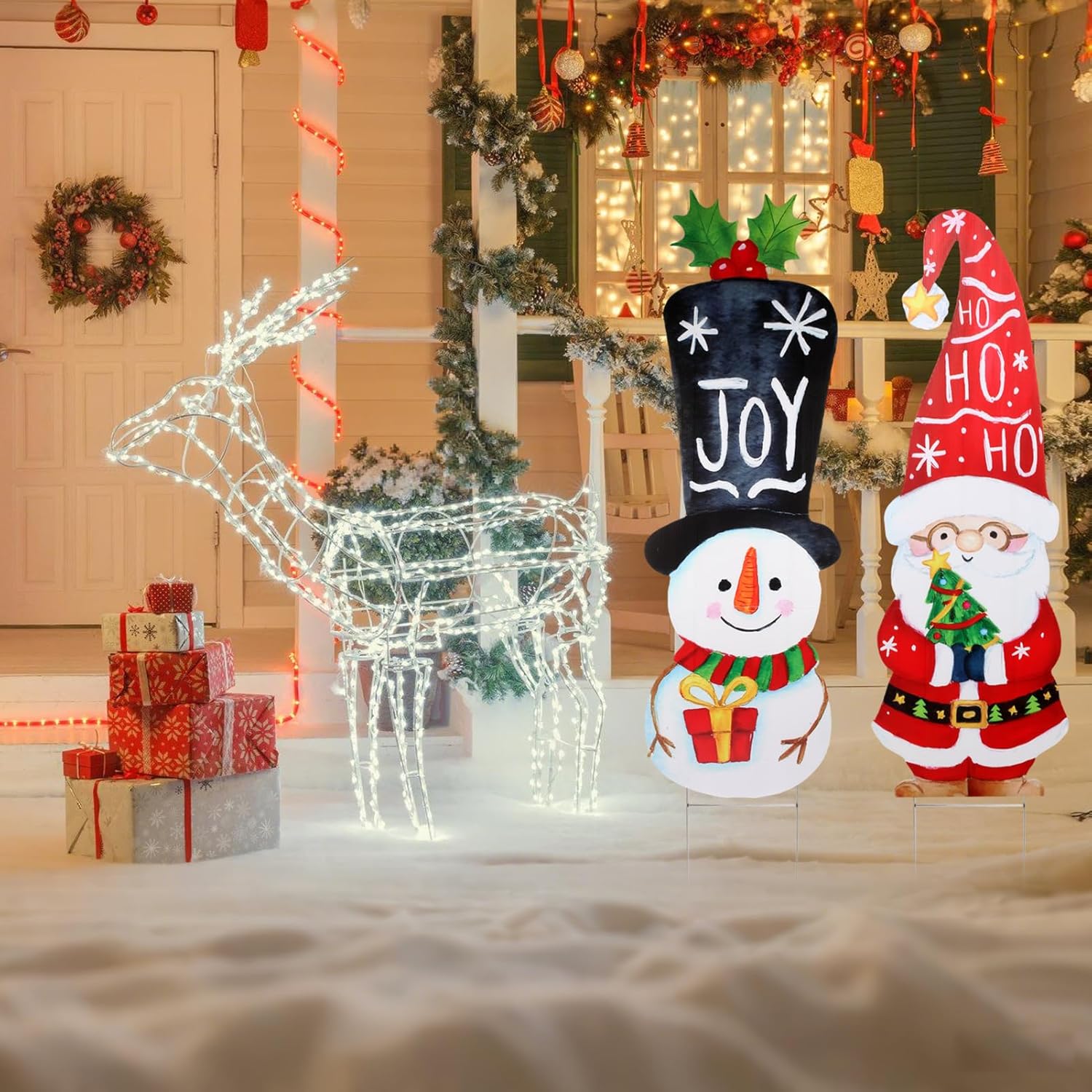 Outdoor Christmas Decorations,2pcs 39.3inch Large Santa Claus Snowman Yard Signs with Metal Stakes,Garden & Path Decoration,New Year Party,Household Items for Festivals,Home Porch Lawn Decoration - Image 8