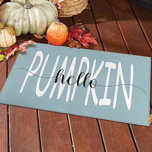 Miniatura 3 de Felpudo decorativo de calabaza azul de 30 x 17 pulgadas, tapete de calabaza otoñal para interiores y exteriores, tapete antideslizante para