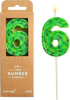 PHD CAKE 2.76 Inch Number 6 Pixel Birthday Candles, Green Miner Number Candles, Cake Number Candles, Party Celebration, Style Candle