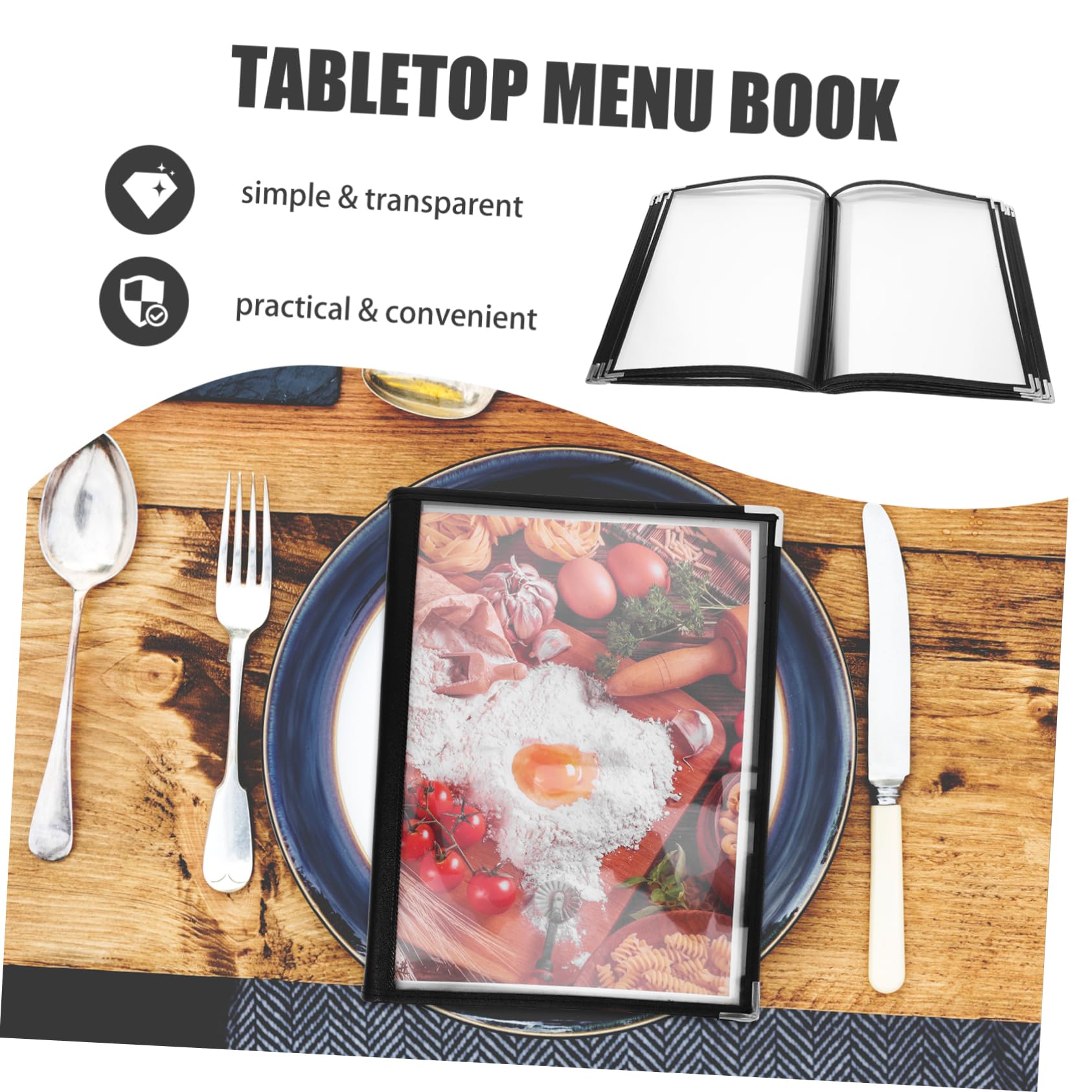 Libro de Menú Pvc Transparente de 10 Páginas y 20 Lados | Carpeta para Bares y Restaurantes, Organización Fiable, Fácil de Llevar