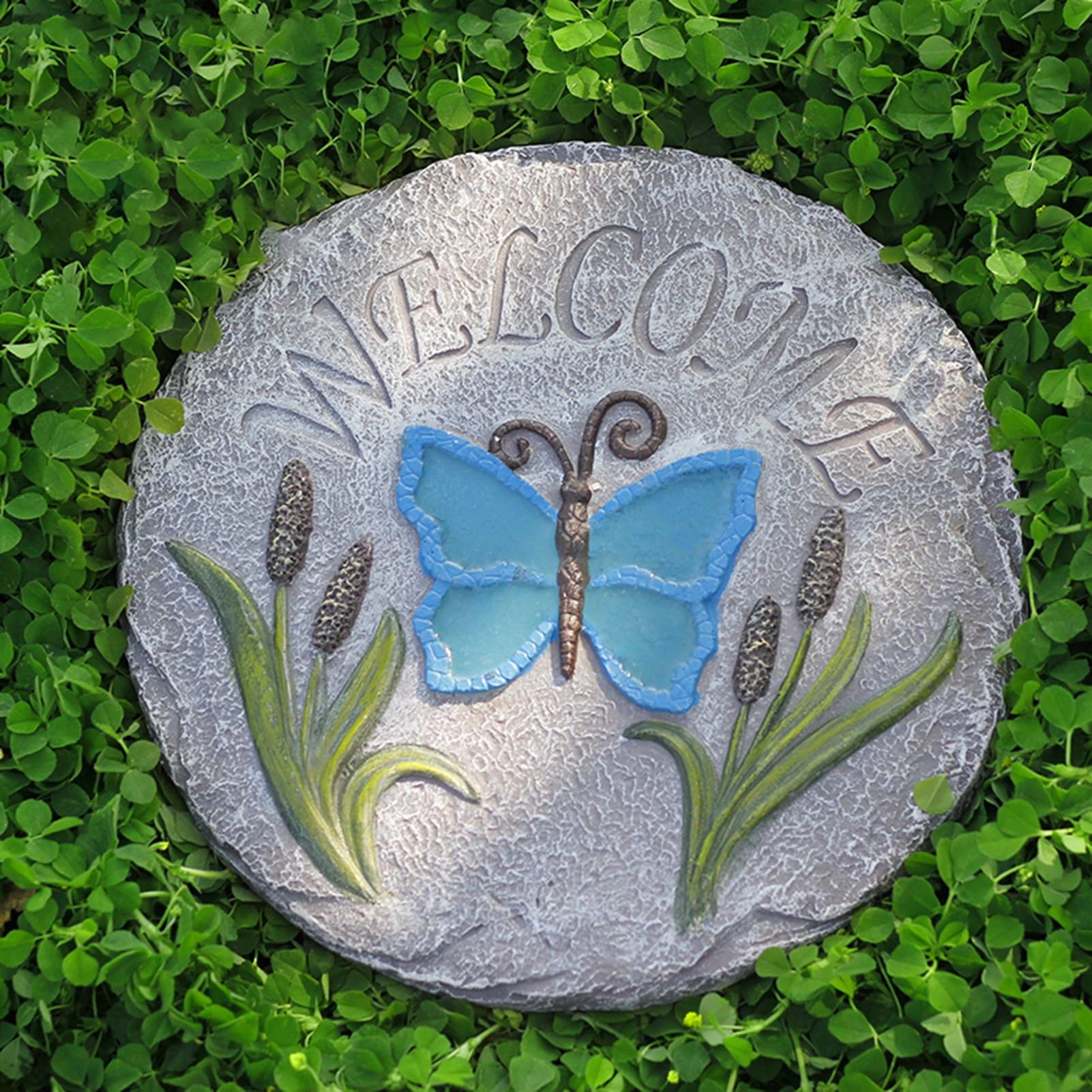 Peldaños Decorativos para Jardín Escalón de Jardín con Motivo de Mariposa, Piedras de Camino de Pasarela de Césped Resinoso Dimensional, Piedra Decorativa de Paisajismo de Camino Multicolor(Blue)