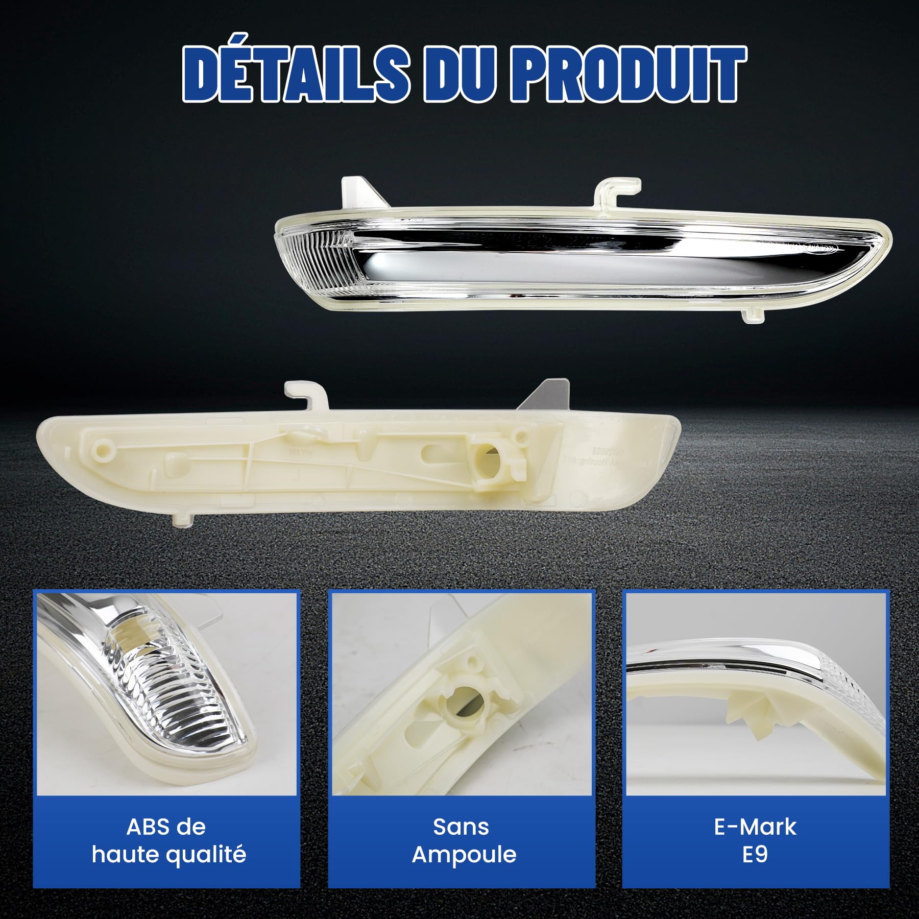 Clignotants de Rétroviseur pour C3 Phase 3, 208 Phase 1 et Phase 2, 2008 Phase 1, CORSA Mk V (F), C4 CACTUS, Côté Passager Droit
