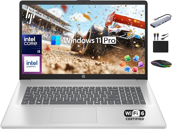 Laptop HP 17 para negocios 2025, Office MS de por vida, computadora HD+ de 17.3", procesador Intel i3 de 8 núcleos, 16GB RAM, almacenamiento de 1TB (500GB SSD + 500GB ext), Wi-Fi 6, batería de larga duración, accesorio Marxsol, Win 11 Pro