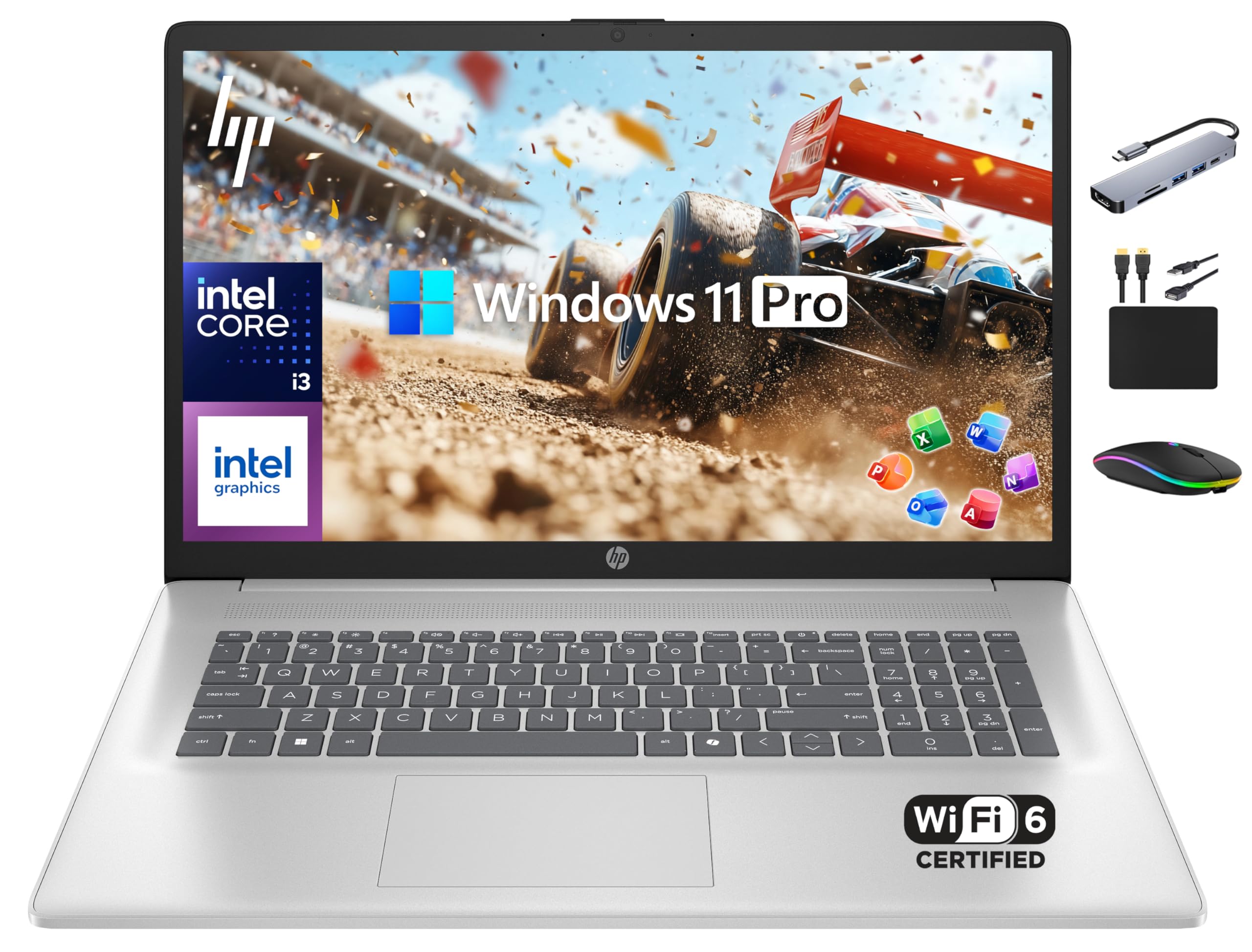HP 17 Laptop Business 2025, Lifetime MS Office, 17.3" HD+ Computer, 8-Core Intel i3 Processor, 16GB RAM, 1TB Storage (500GB SSD + 500GB Ext), Wi-Fi 6, Long Battery, MarxsolAccessory, Win 11 Pro