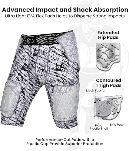 Miniatura 40 de Exxact Sports Gladiator - Faja de fútbol para adultos de 5 almohadillas para hombres con cadera, muslos, almohadillas para coxis, pantalones cortos