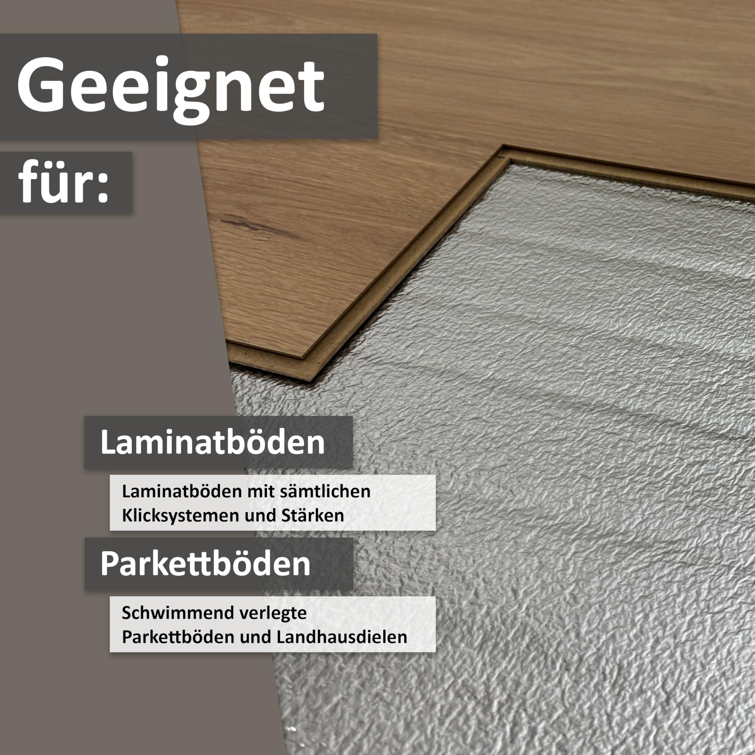 uficell® Aislamiento acústico de aluminio Plus de espuma de polietileno con barrera de vapor de aluminio, grosor de 2 mm, aislamiento acústico perfecto para suelos laminados y parqué (2 mm de grosor,