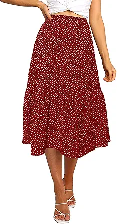 MEROKEETY Women's Boho Leopard Print Skirt Pleated A-Line Swing Midi Skirts