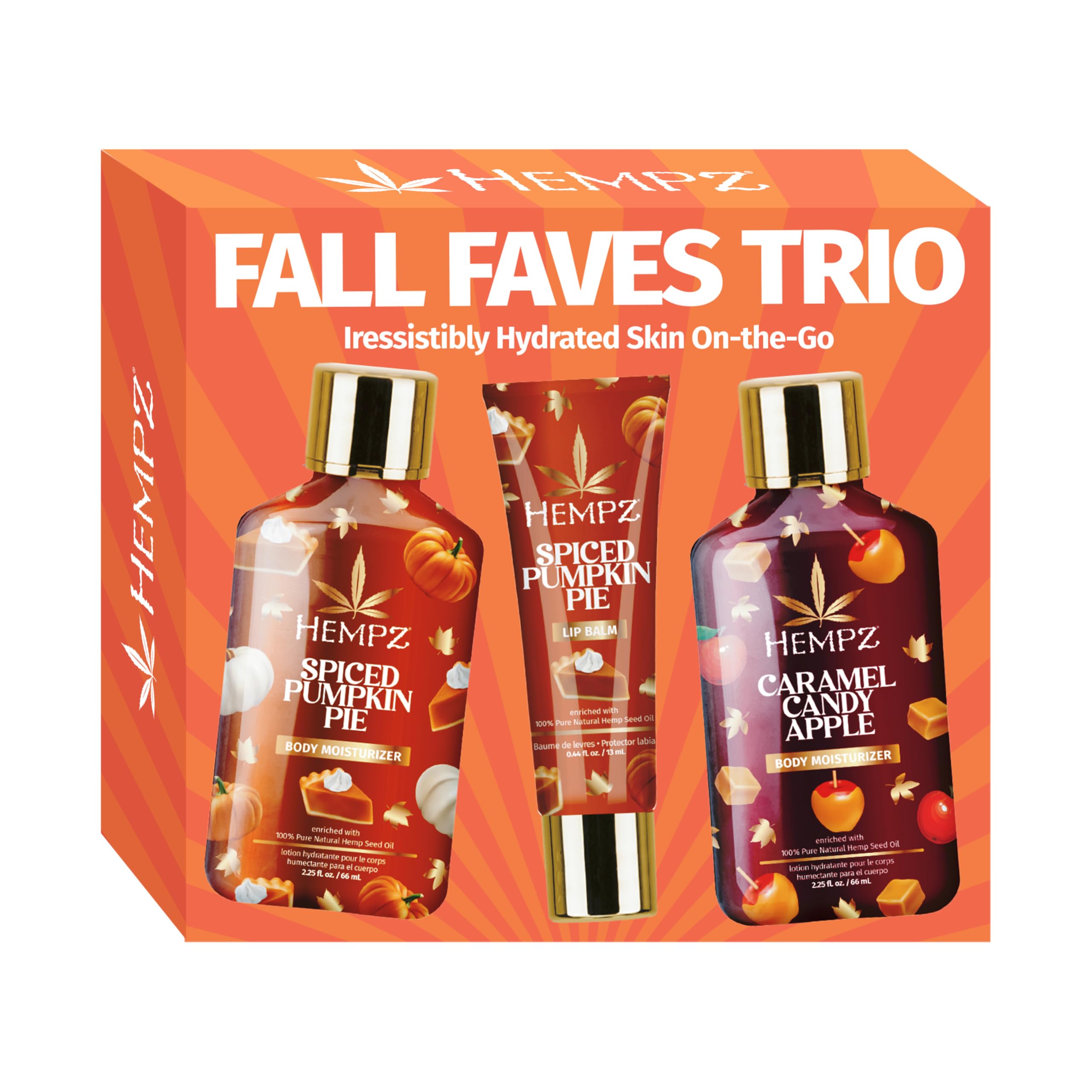 Hempz Fall Faves Trio Lotion & Lip Balm Set, Limited Holiday Run, Moisturizing and Nourishing Gift Pack, Travel Size