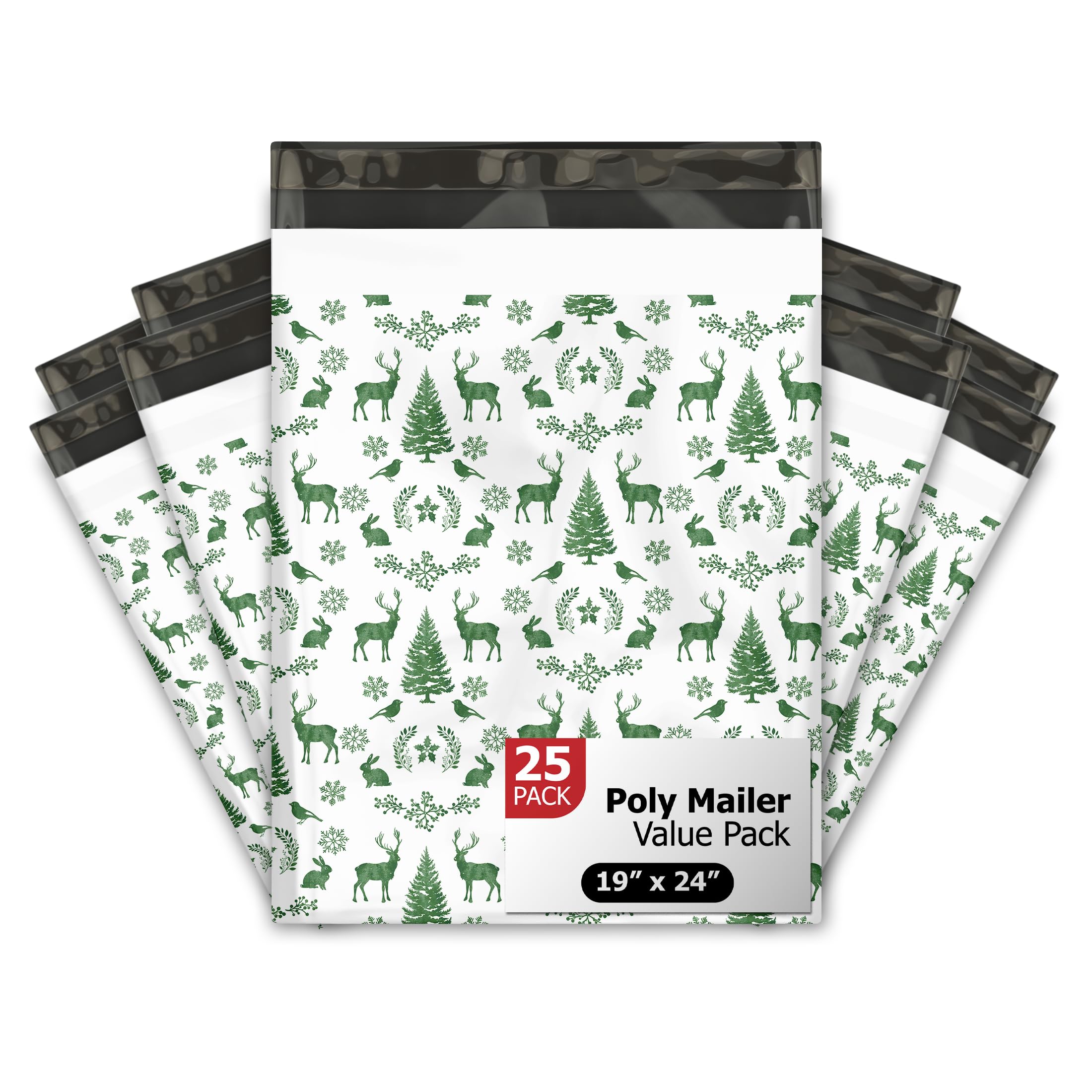 19x24 (25) Inverno Cervo Scena di Natale Designer Poly Mailers Impermeabile Autosigillante Resistente agli strappi Polymailers Buste di spedizione Premium Stampato Borse per piccole imprese
