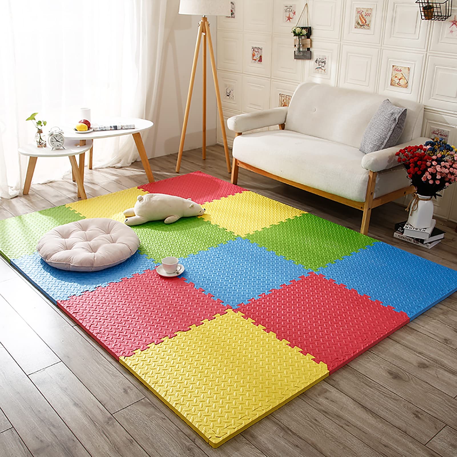 Tappetino da Gioco per Bambini,Tappetino Ad Incastro in Morbida Schiuma PE Spessore 1Cm Tappeto Puzzle Neonato con Bordi,Tappeto Allenamento Casa, Tappetino Yoga,60X60x1cm,Z,8Pcs