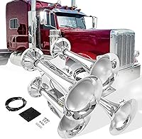 Vista 9 de Highsoar - Bocina de aire para camión de 12 V/24 V, 150 db, 3 bocinas de trompeta, kit universal para coche, tren, barco