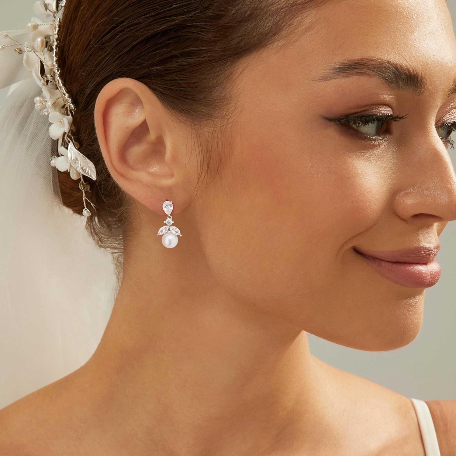 Pearl Earrings for Women Trendy - Dainty 14K Gold Plated/Silver Pearl Drop Dangle Earrings Hypoallergenic Pearls Huggie Hoop Earring Simple Wedding Earring for Brides Formal Jewelry Gifts - Image 5