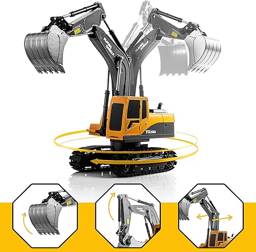 Miniatura 9 de Excavadora de juguete a control remoto para niños, mini excavadora RC de metal con baterías recargables adicionales, juguetes de construcción a