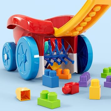 MEGA BLOKS First Builders Toddler Building Toy, Block Scooping Pull Wagon with 20 Pieces and Built-In Storage, Picks Up Blocks, Red, Kids Ages 1+, JFR30