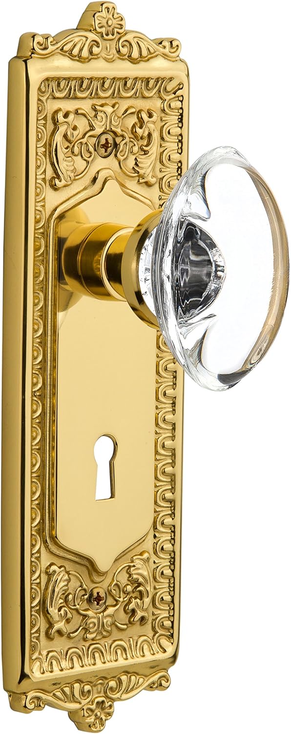 Nostalgic Warehouse Egg & Dart Plate with Keyhole Oval Clear Crystal Glass Knob, Single Dummy, Antique Pewter