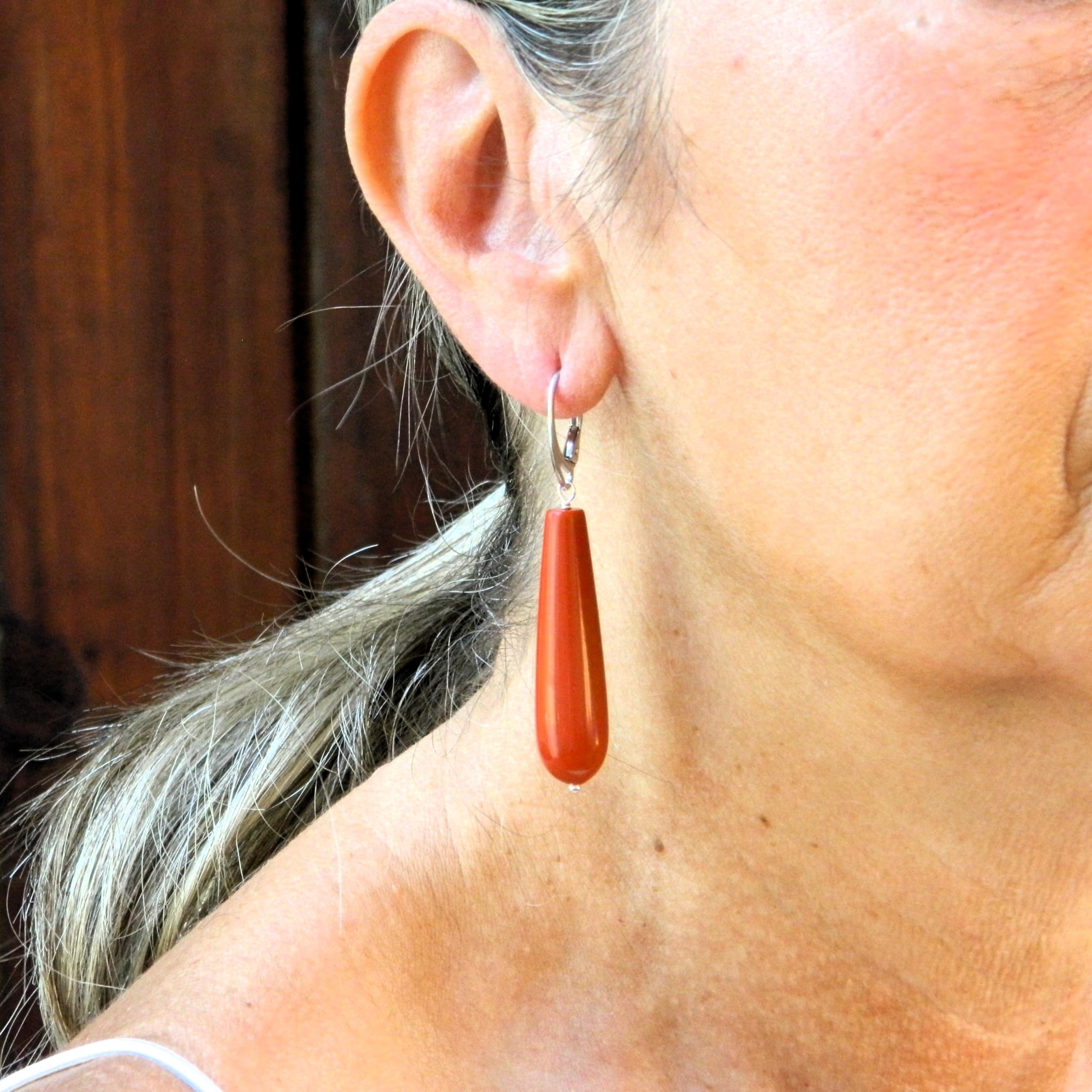 Orecchini Donna Pendenti Handmade in Pasta di Corallo Rosso Sardegna – Goccia Lunga 10x40 mm - Monachella Argento 925 – Made in Italy – Eleganti, Anallergici - DodiGioielli