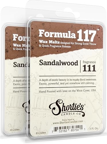 Shortie's Candle Company Pure Sandalwood Wax Melts Multi Pack Fórmula 117-2 altamente perfumada 3 onzas barras (6 onzas en total) Hecho con