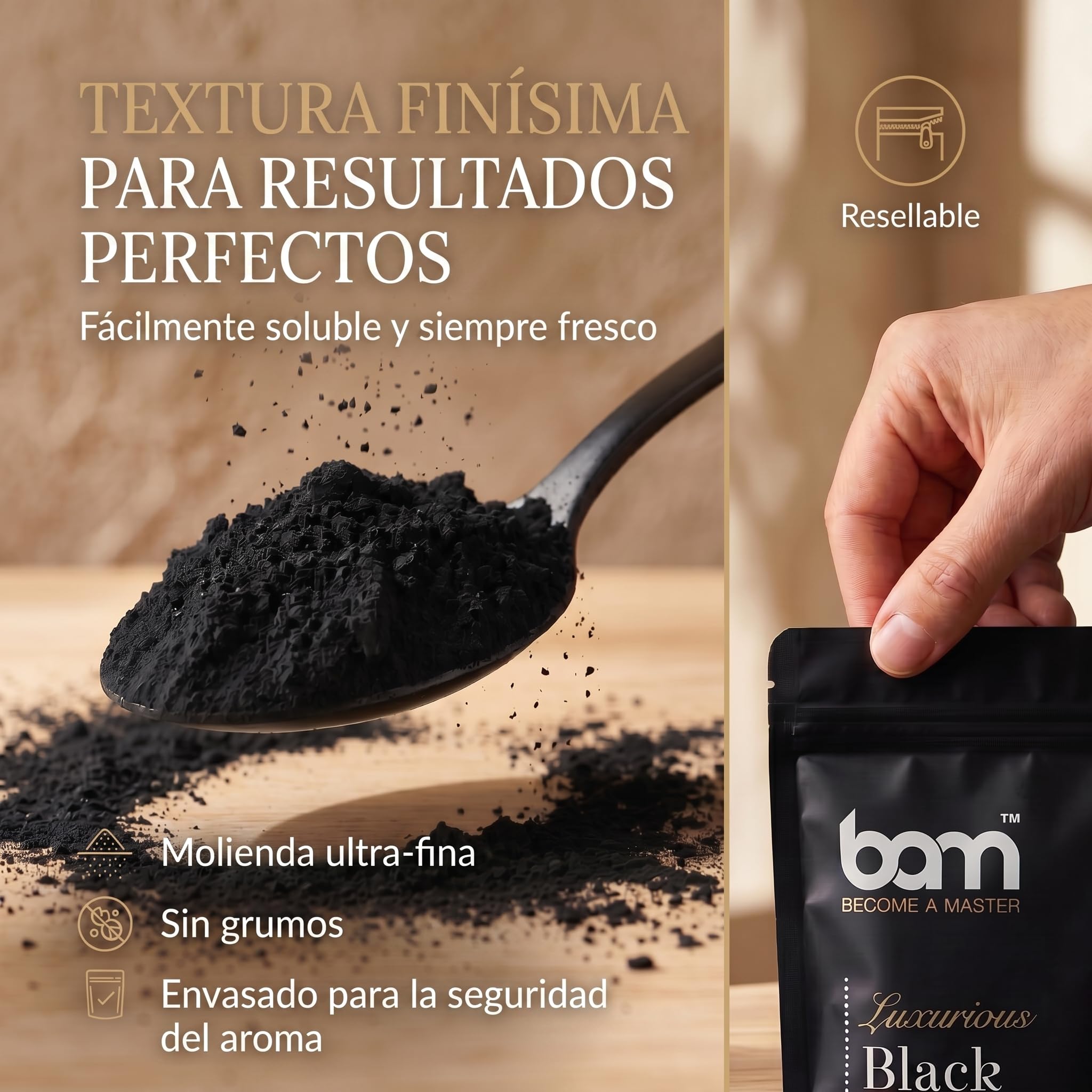 BAM Cacao Negro en Polvo 200 g, Cacao Puro y Desgrasado sin Azúcar para Repostería – Sin Gluten, Vegano