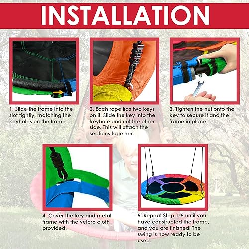 Miniatura 6 de Swing & Swivel Juego de columpio redondo de 40 pulgadas para árbol infantil grande 1000D, resistente a la intemperie, límite de 1000 libras, para