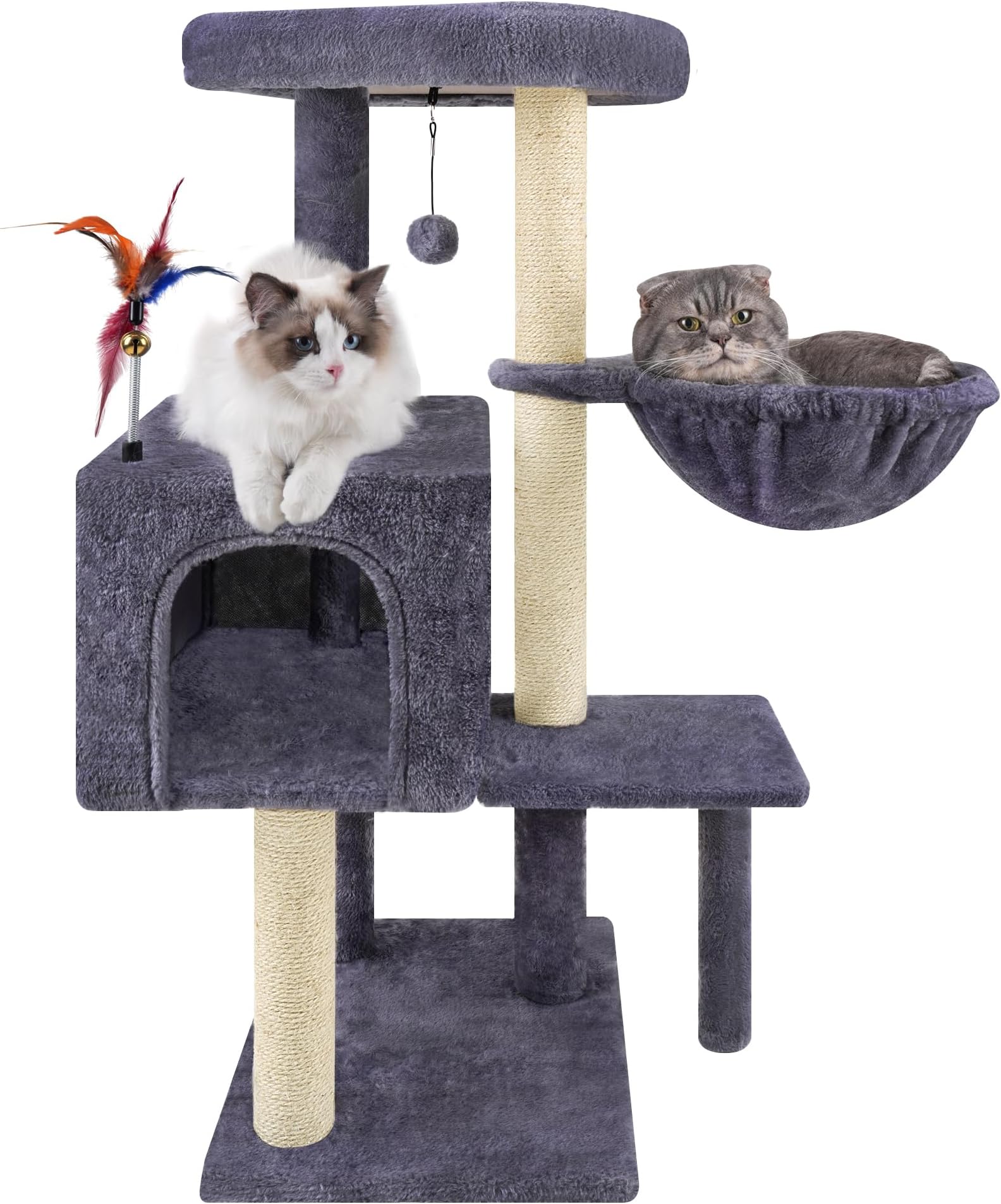 WIKI 002G Cat Tree has Scratching Toy with a Ball Activity Centre Cat Tower Furniture Jute-Covered Scratching Posts Grey
