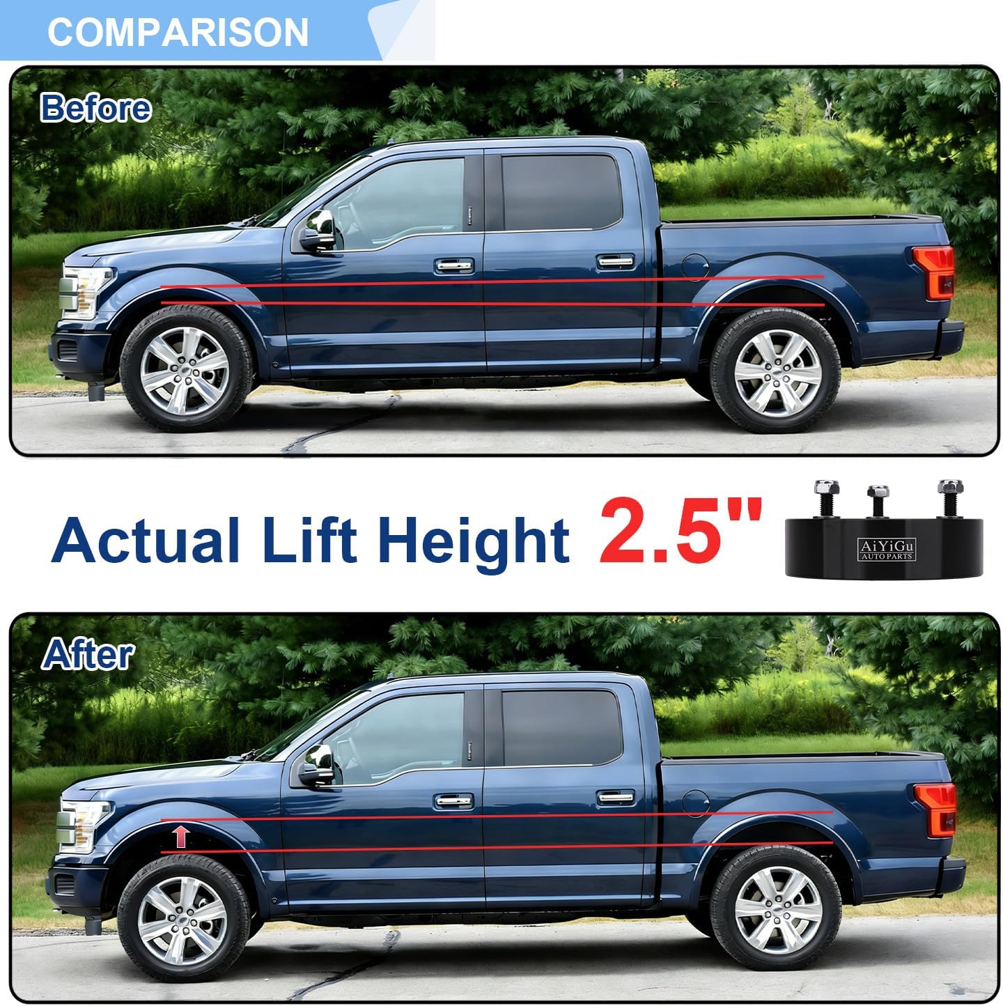 2.5 Inches Front Leveling Kit Compatible with 2007-2026 Chevrolet Silverado/GMC Sierra 1500 2WD/4WD, 2.5 in Aluminum Suspension Level Lift Kit Raise The Truck 2.5'' in The Front