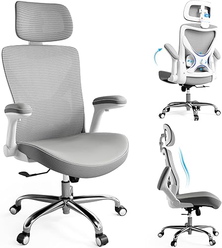 Miniatura 1 de Silla ergonómica de oficina, silla de computadora en forma de X, de malla de piel sintética con soporte lumbar ajustable, silla de escritorio