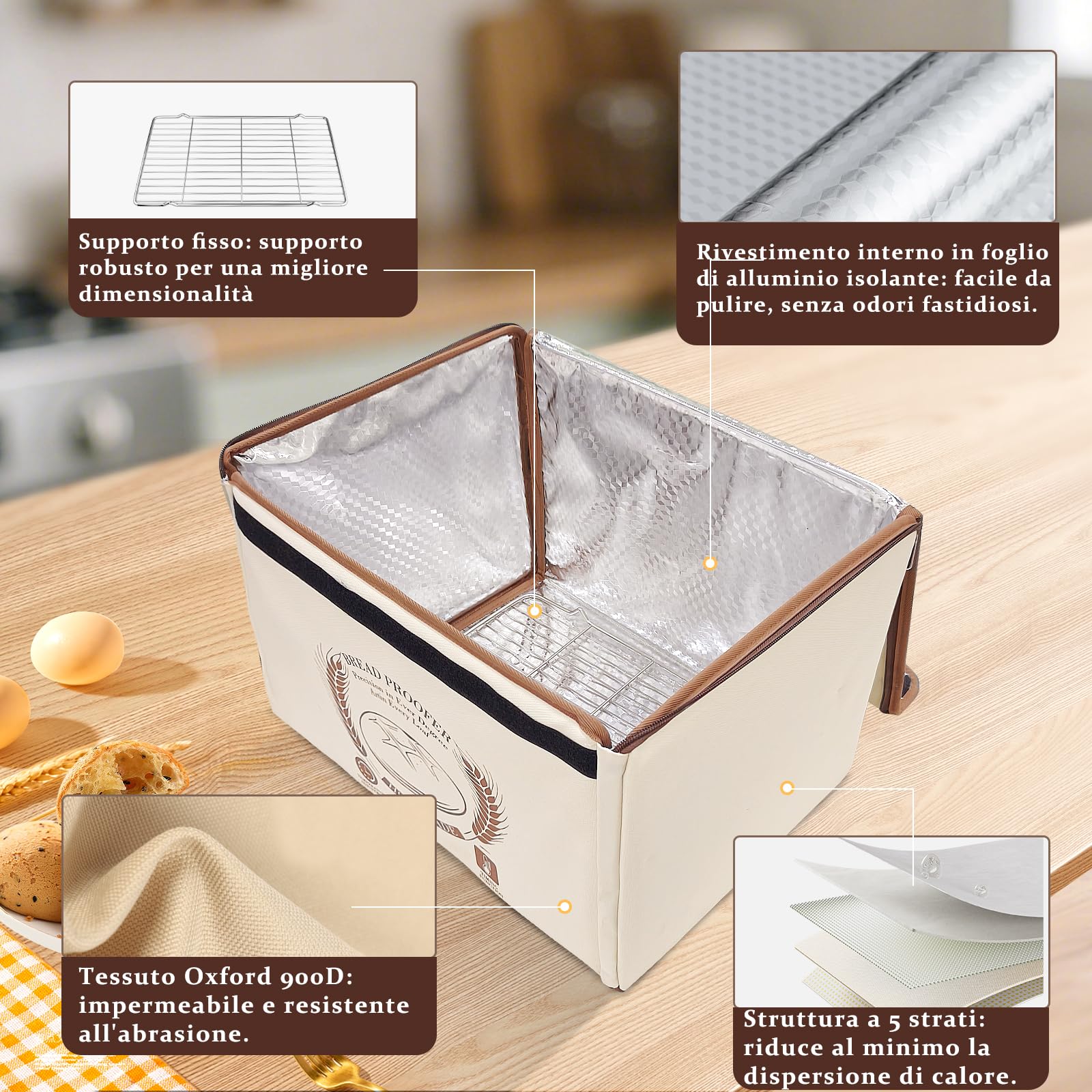 Scatola Lievitazione Pane con Riscaldamento, Cestino Pieghevole per Lievitazione Dell'impasto con Coperchio, Regolazione Temperatura e Controllo Tempo, Cestini di Lievitazione per Pane, Pizza, Yogurt