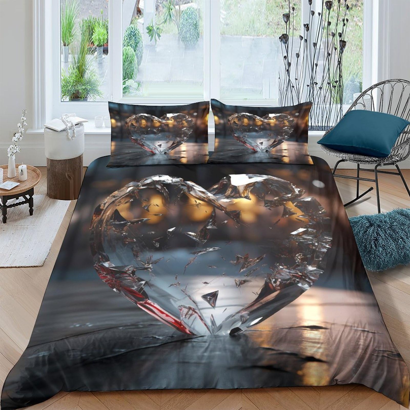 Ctjqhvkz Style-5 3D Printed Diamond Heart Fitted Sheet Microfiber Soft Black Gold Crystal Mattress Cover For Bedroom Guest Room Decor Single（135X200cm）
