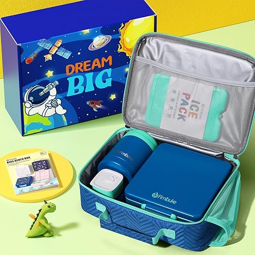 Miniatura 3 de Fimibuke Lonchera Bento para niños con 4 compartimentos, bolsa aislada, tarro de acero inoxidable al vacío para alimentos, paquete de hielo, juego