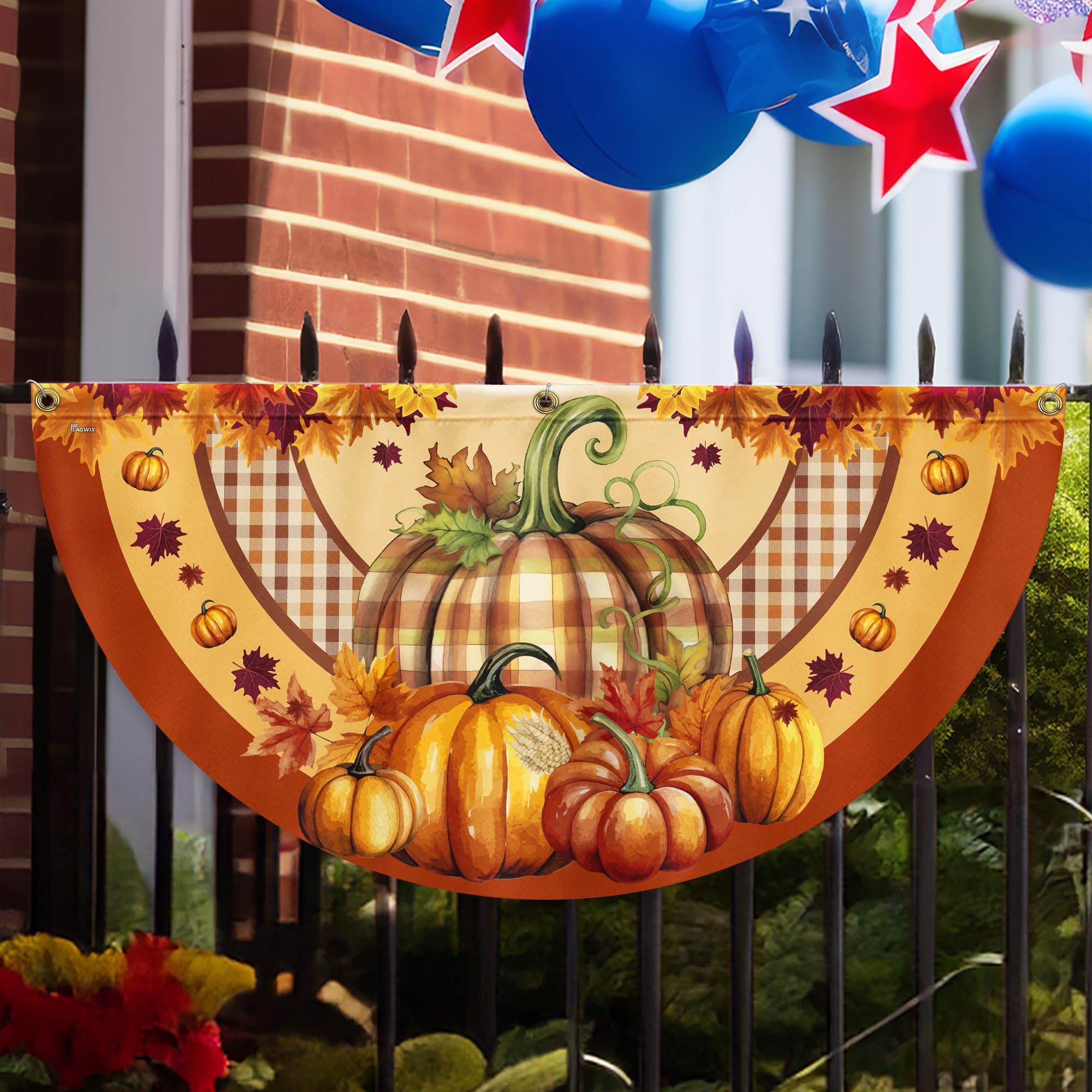 FLAGWIX Pumpkin Fall Flags for Outside - Non-Pleated Bunting Flags Outdoor 1.5x3 ft (Pack 2) - Fall Decorations for Home, Thanksgiving Decorations for