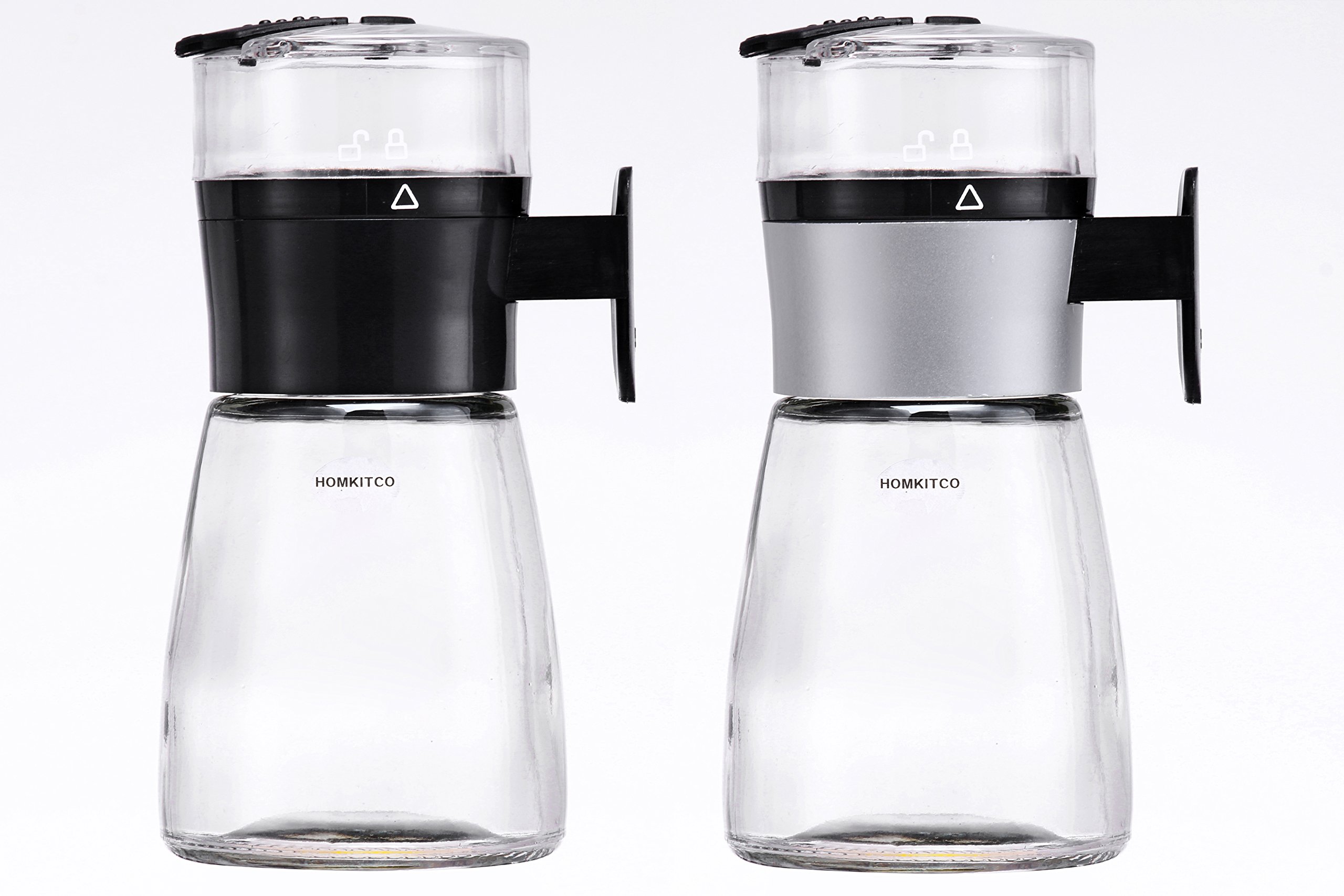 Metering Salt Shakers - Set of 2 Glass Salt/Sugar/Pepper Shaker Seasoning Cans Spice Bottles for Kitchen Storage and Outdoor Barbecue - The Best Control Measuring Salt Box for Healthy Life