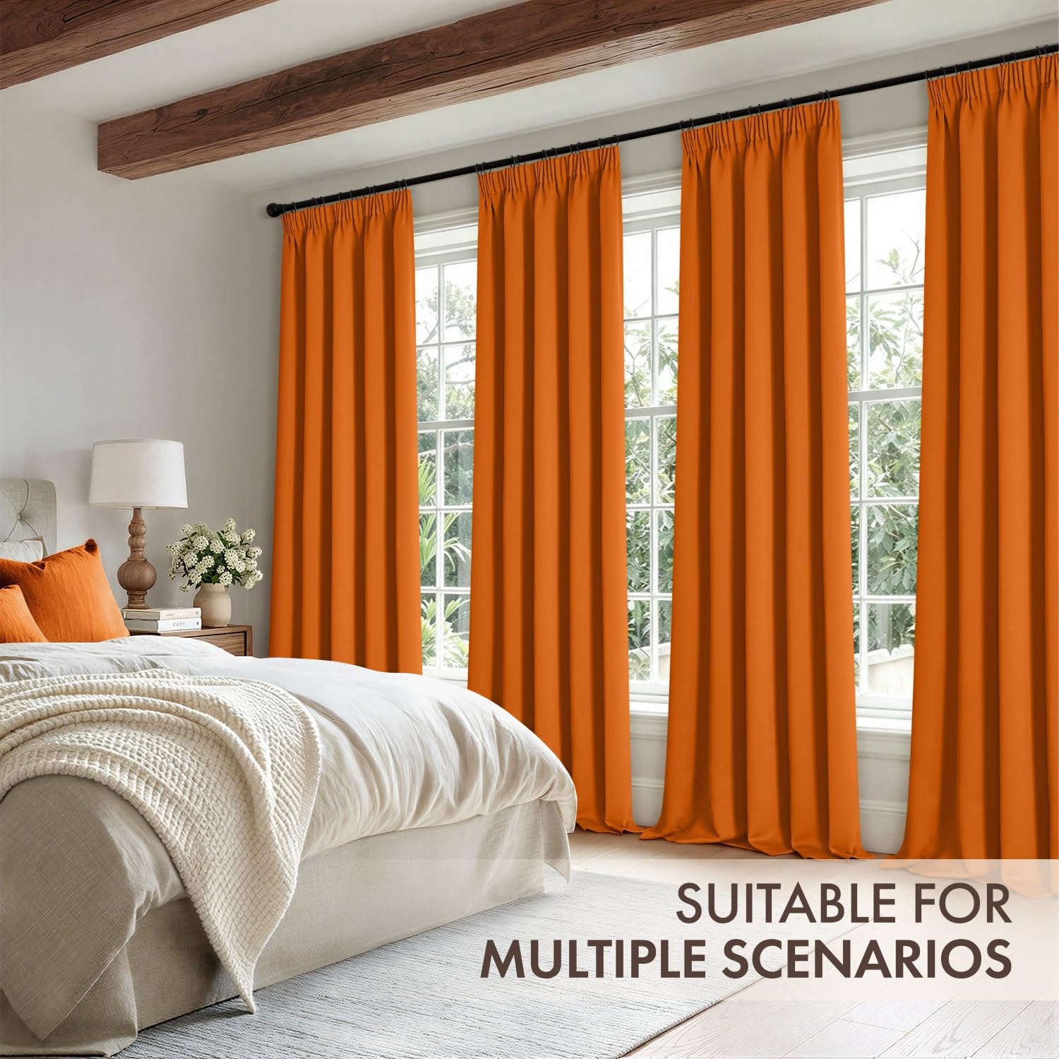EMEMA Rideau Occultant Thermiques 2P L140xH260cm Orange Opaques Rideaux | Rideaux Occultants de 260cm de Long Lot de 2 Rideaux Thermiques Rideaux pour Salon et Chambre à Coucher