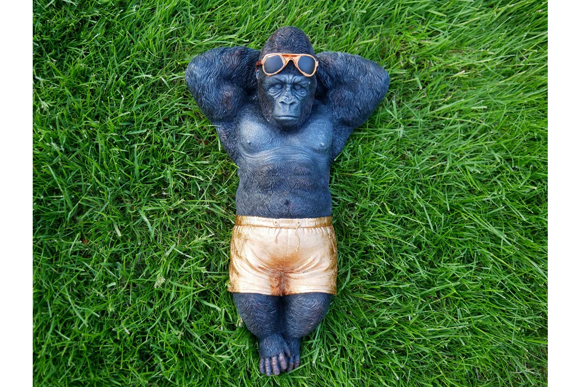 Gardenware Gold Casadomu Chilling Gorilla Monkey Garden Ornament Resin Statue Outdoor Ape Sculpture New