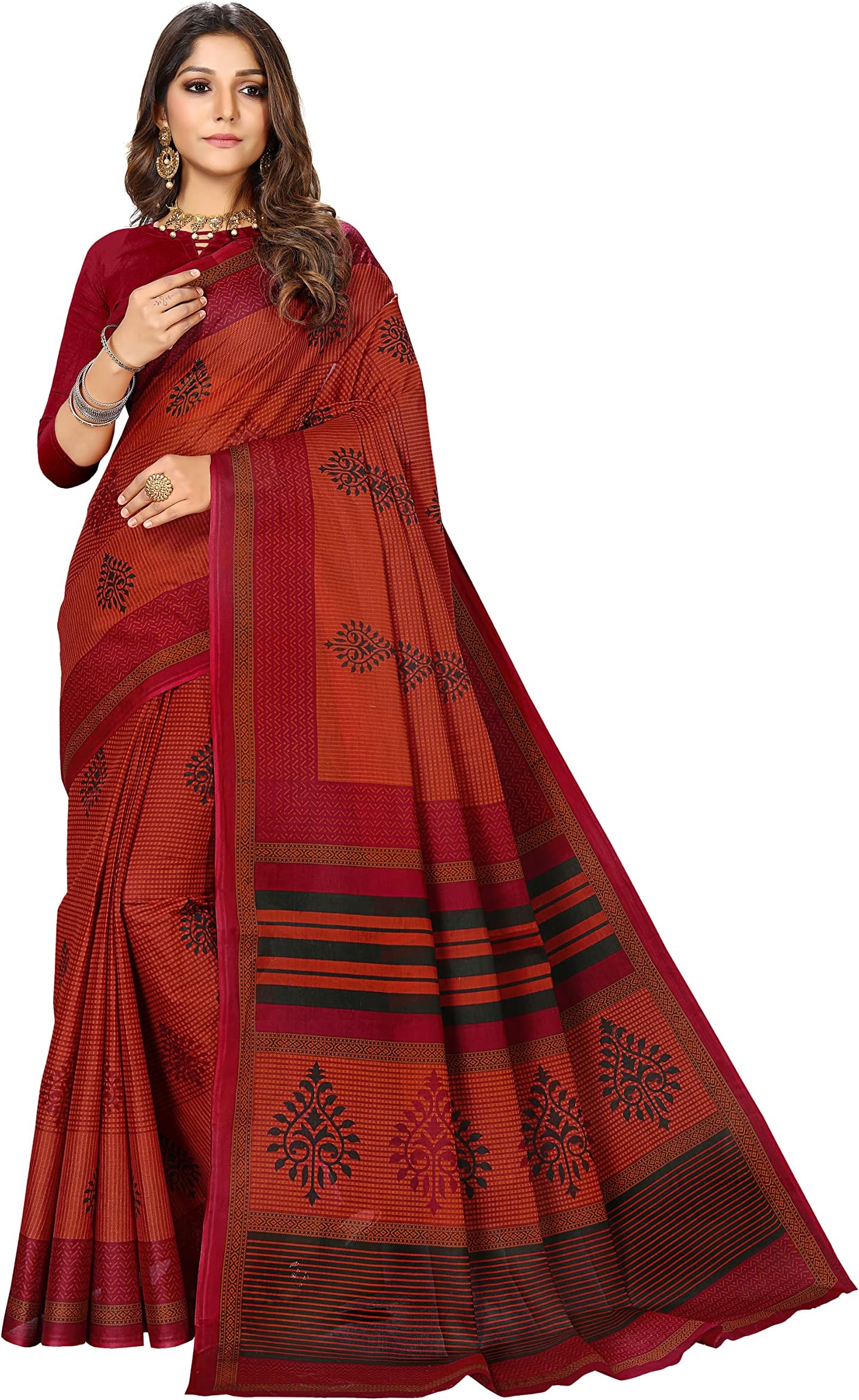 RATANPure Cotton Printed Mul Mul Saree for Women without Blouse Piece