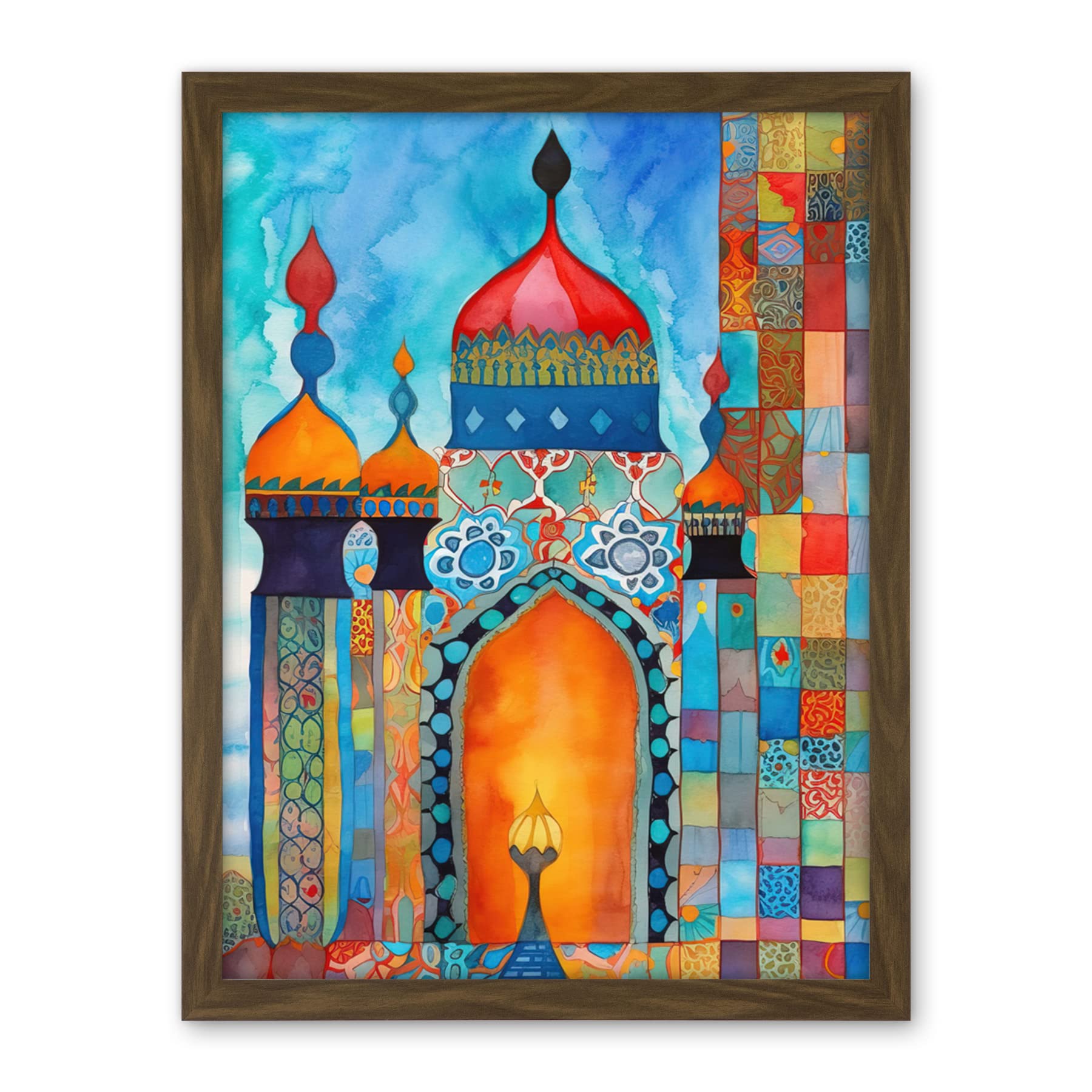 Artery8 Abstract Islamic Mosque Entrance Prayer Folk Art Artwork Framed Wall Art Print 18X24 Inch