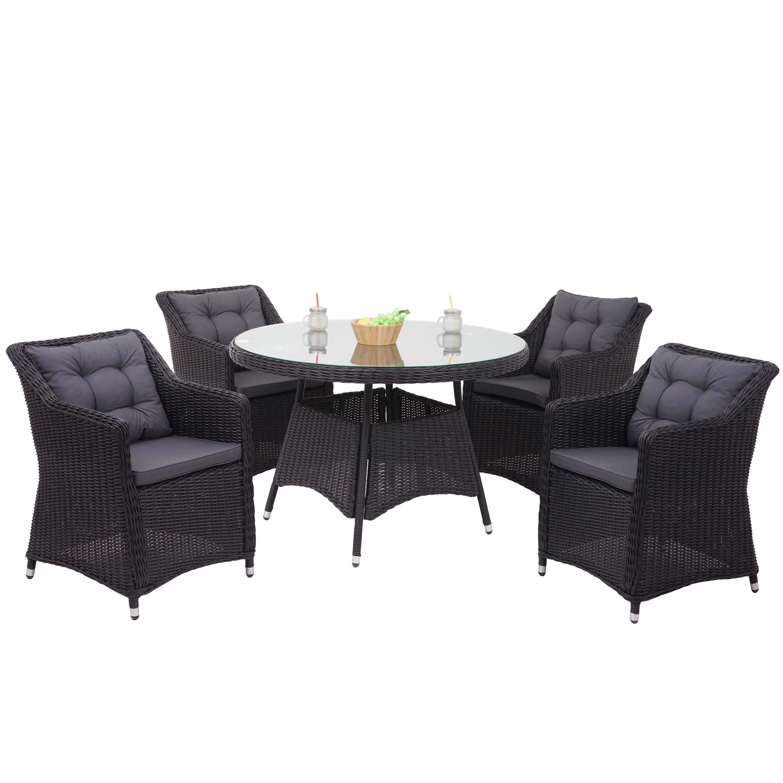Mendler Set salotto giardino esterno salottino HWC-F51 polyrattan tavolo con 4x poltrone antracite grigio scuro