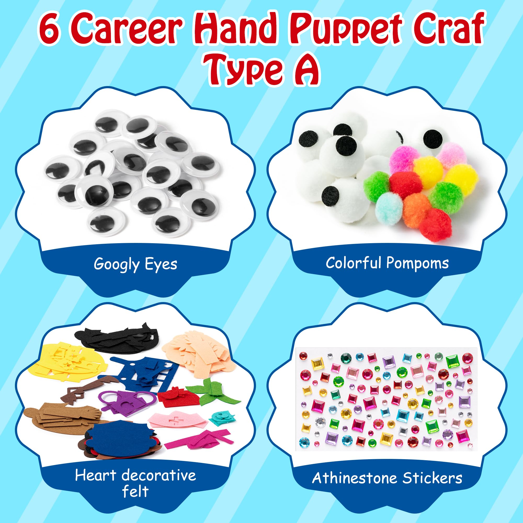 WATINC 6Pcs Hand Puppet Making Kit, Art Craft Felt Sock Puppet Toys - Image 2