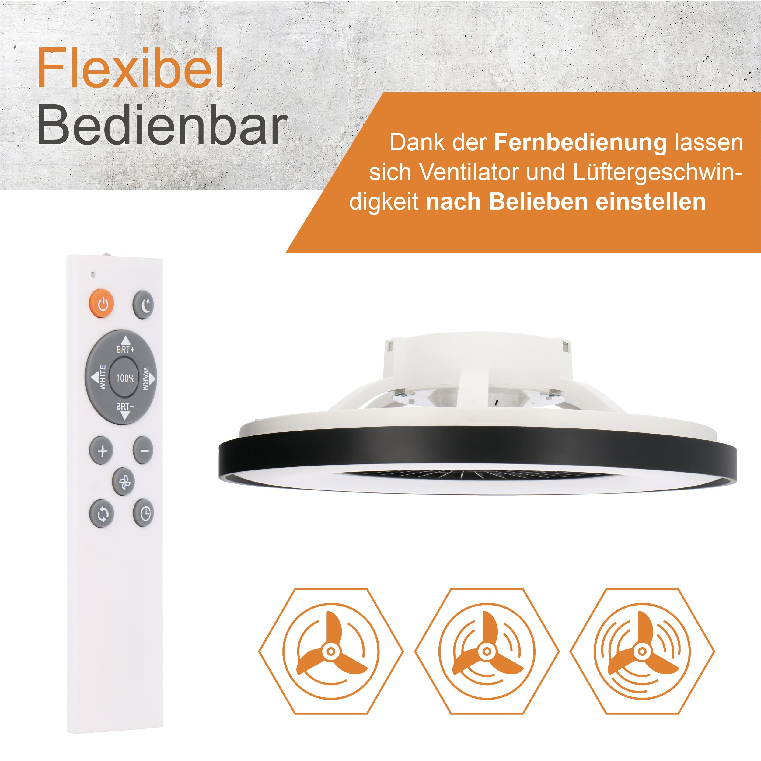 Proventa Deckenventilator mit Beleuchtung und Fernbedienung leise 60W Ø60cm dimmbare LED Deckenleuchte Sommer Wintermodus