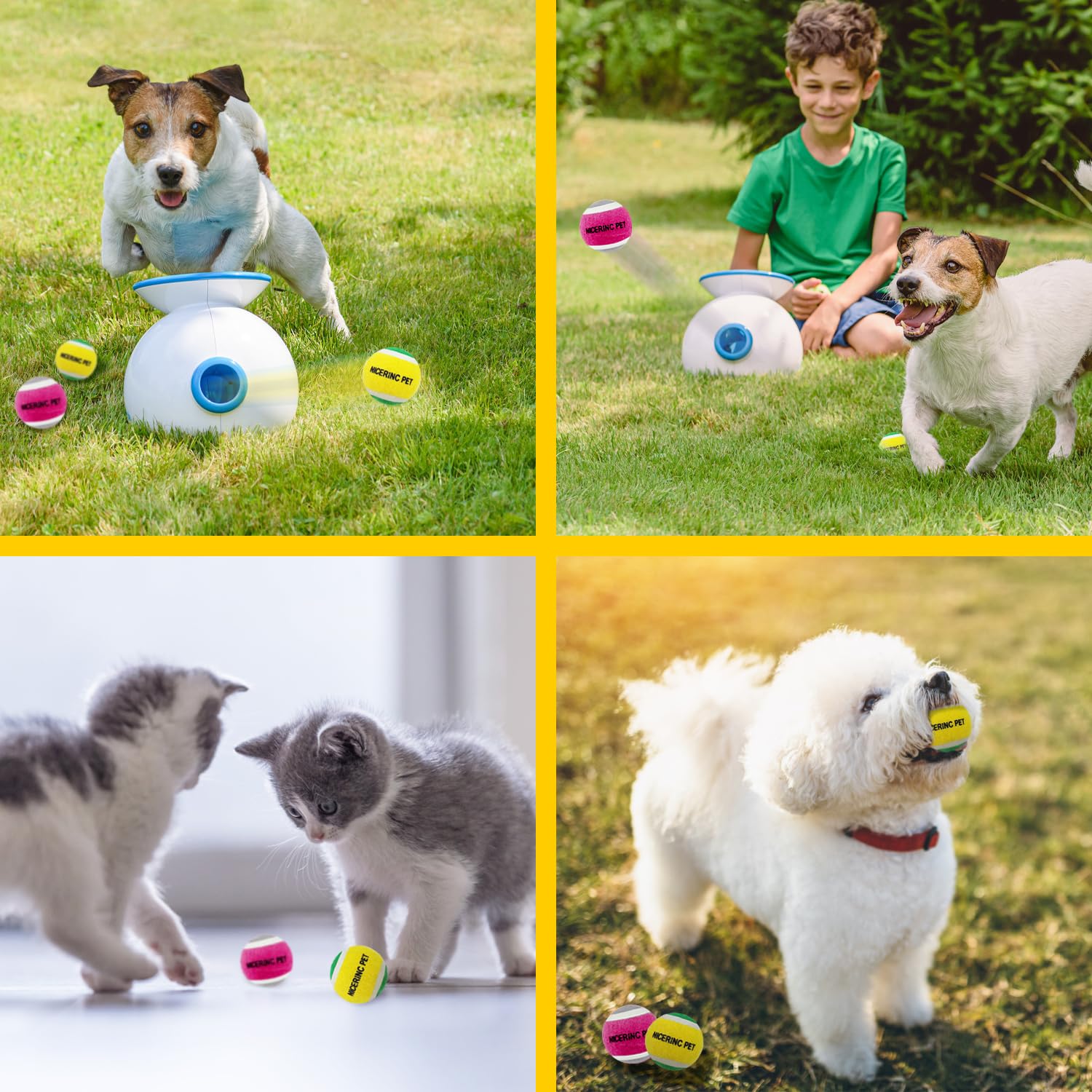 HOCTRAKA - Pelotas de tenis para perros, juguetes para perros, campana interior de 1.5 pulgadas, paquete de 12, lanzadores de pelotas